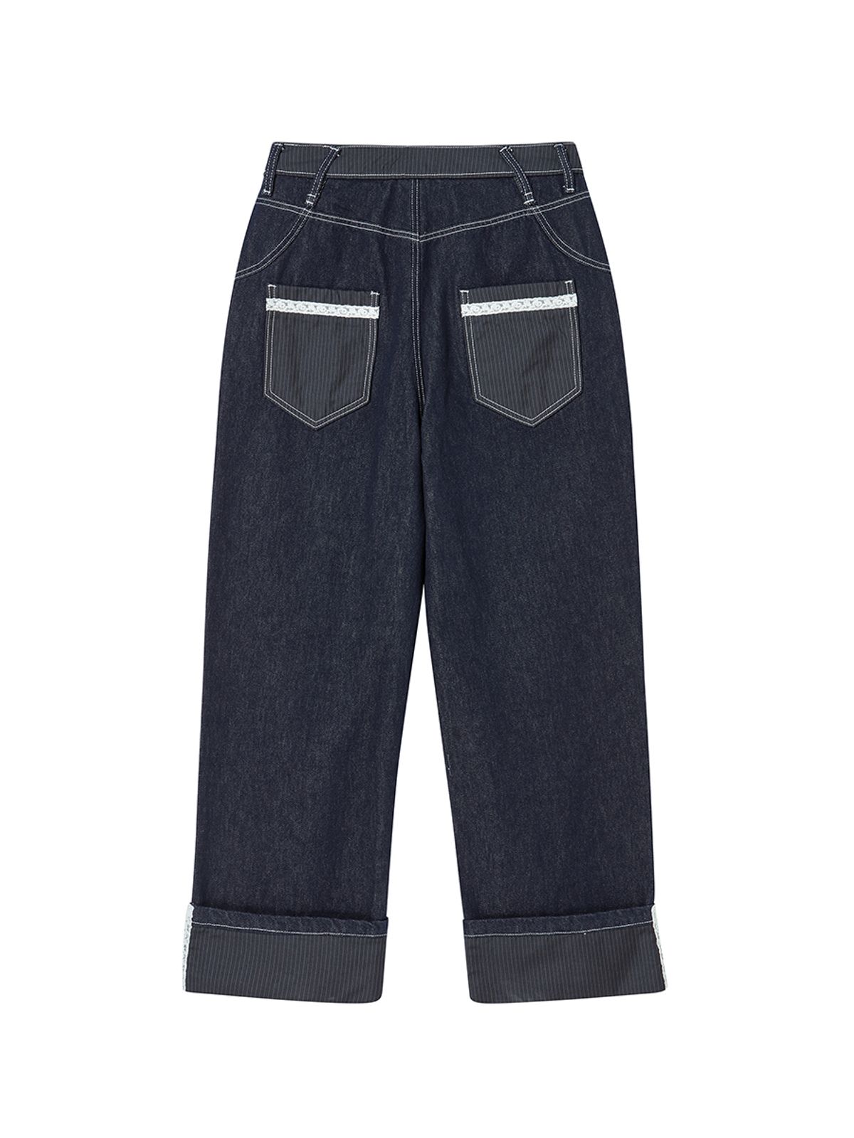 엔와이엑스엑스(NYXX) LACE ROLL UP DENIM PANTS BLUE