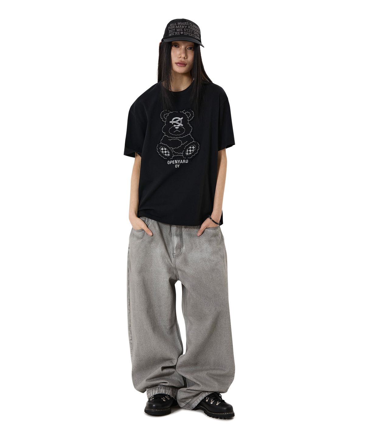 오픈야드(오와이)(OPENYARD(OY)) PATCH DOLLY TEE - BLACK