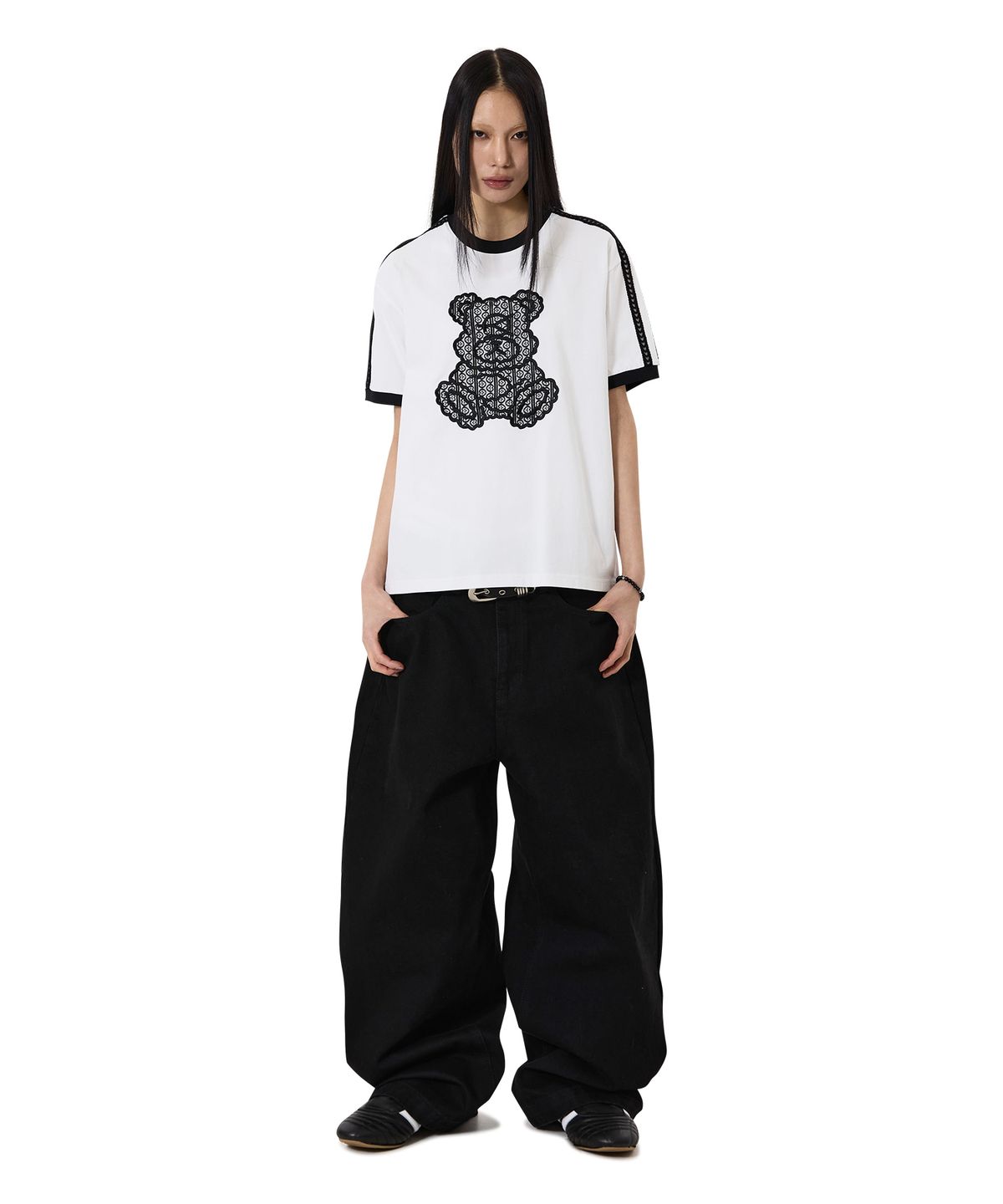 오픈야드(오와이)(OPENYARD(OY)) LACE DOLLY RINGER TEE - WHITE