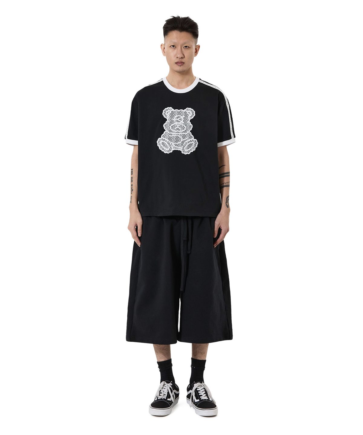 오픈야드(오와이)(OPENYARD(OY)) LACE DOLLY RINGER TEE - BLACK