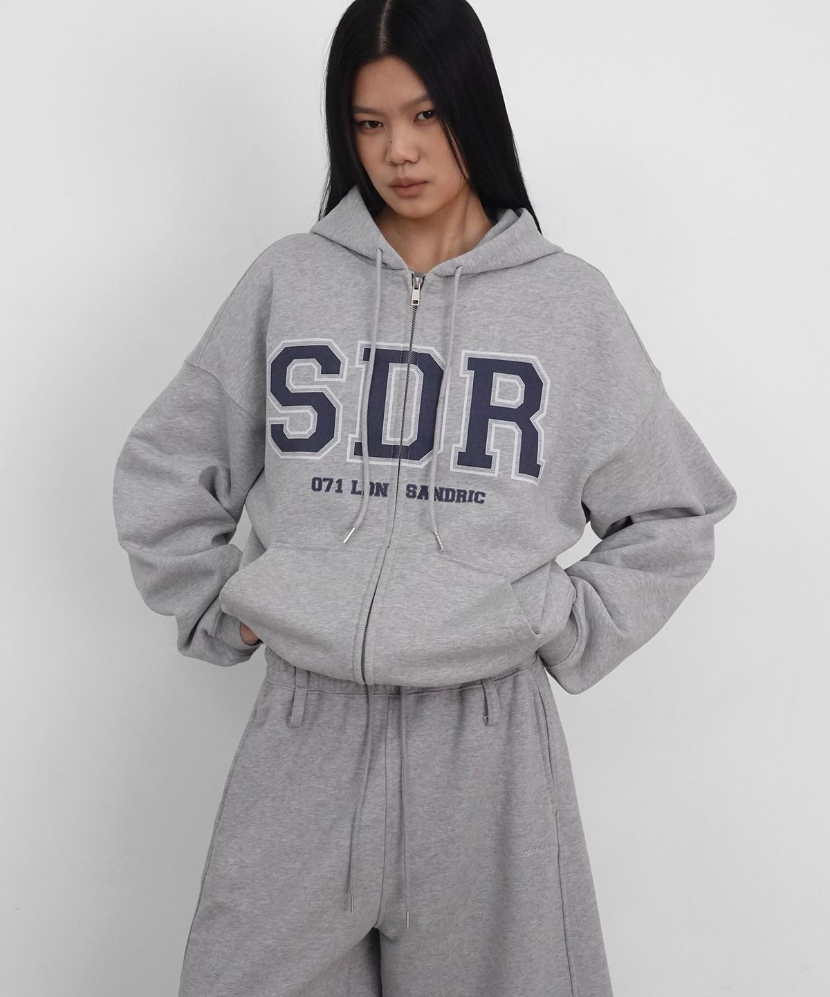 샌드릭(SANDRIC) Overfit Logo Hood Zip-up_Melange Grey