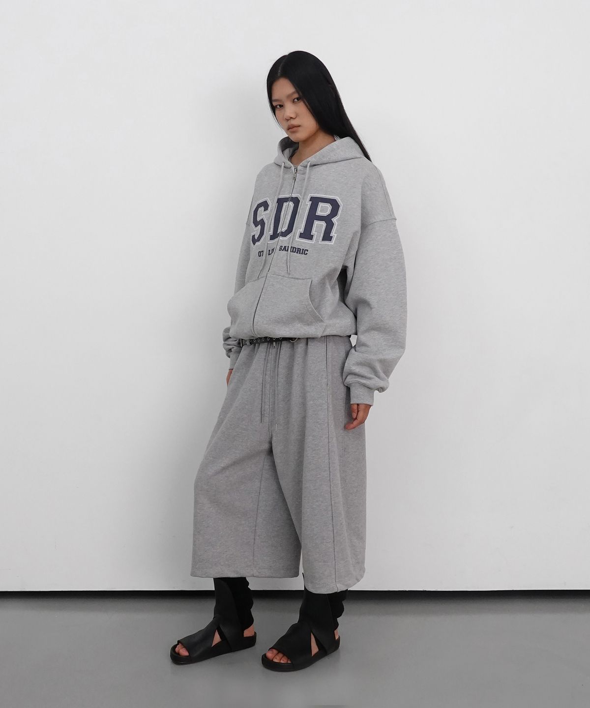 샌드릭(SANDRIC) Overfit Logo Hood Zip-up_Melange Grey