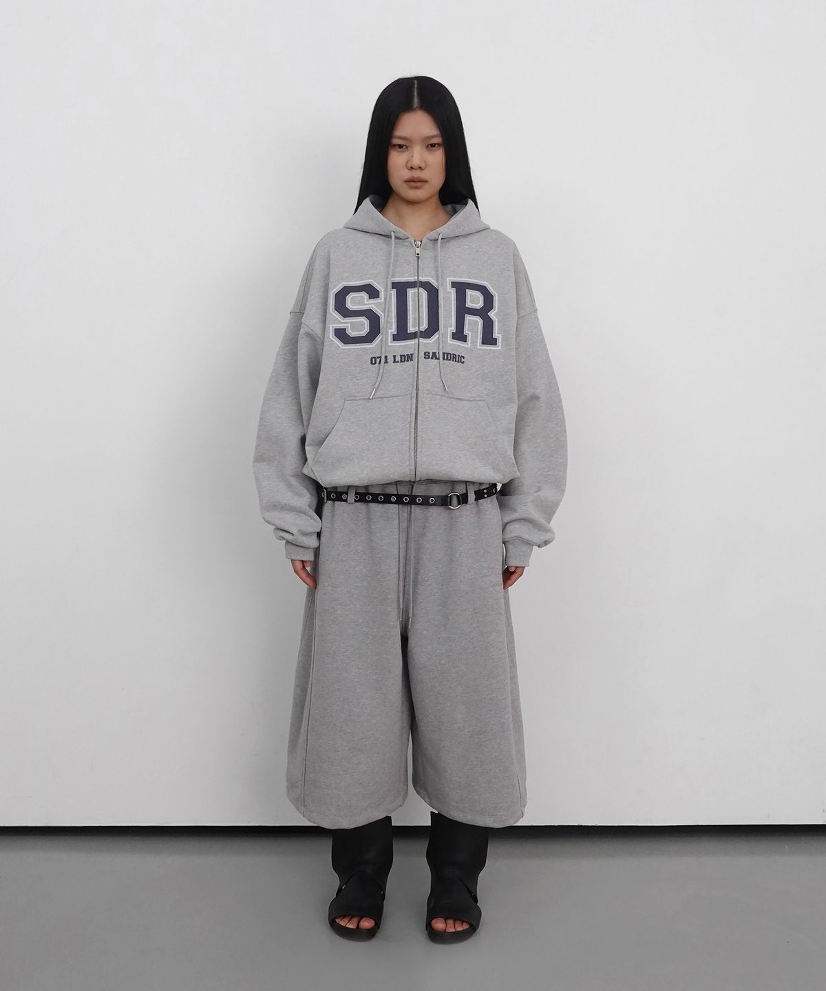 샌드릭(SANDRIC) Overfit Logo Hood Zip-up_Melange Grey