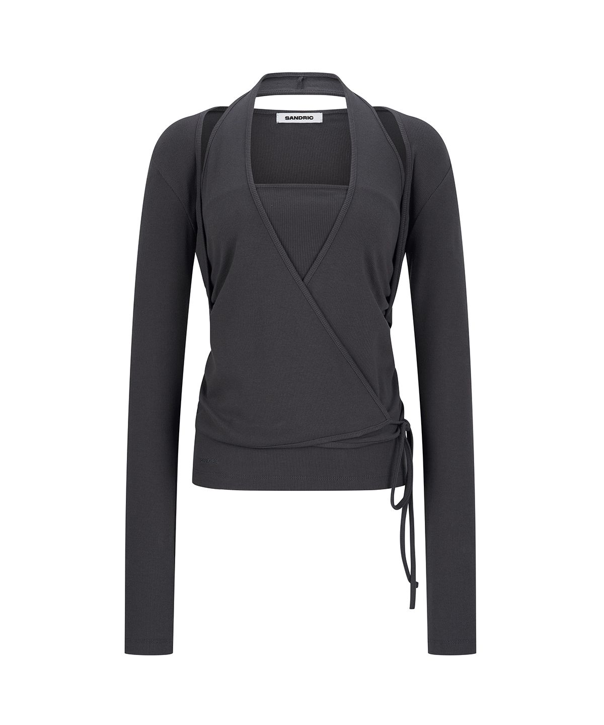 샌드릭(SANDRIC) Layered Halter Wrap Long Sleeve_Charcoal