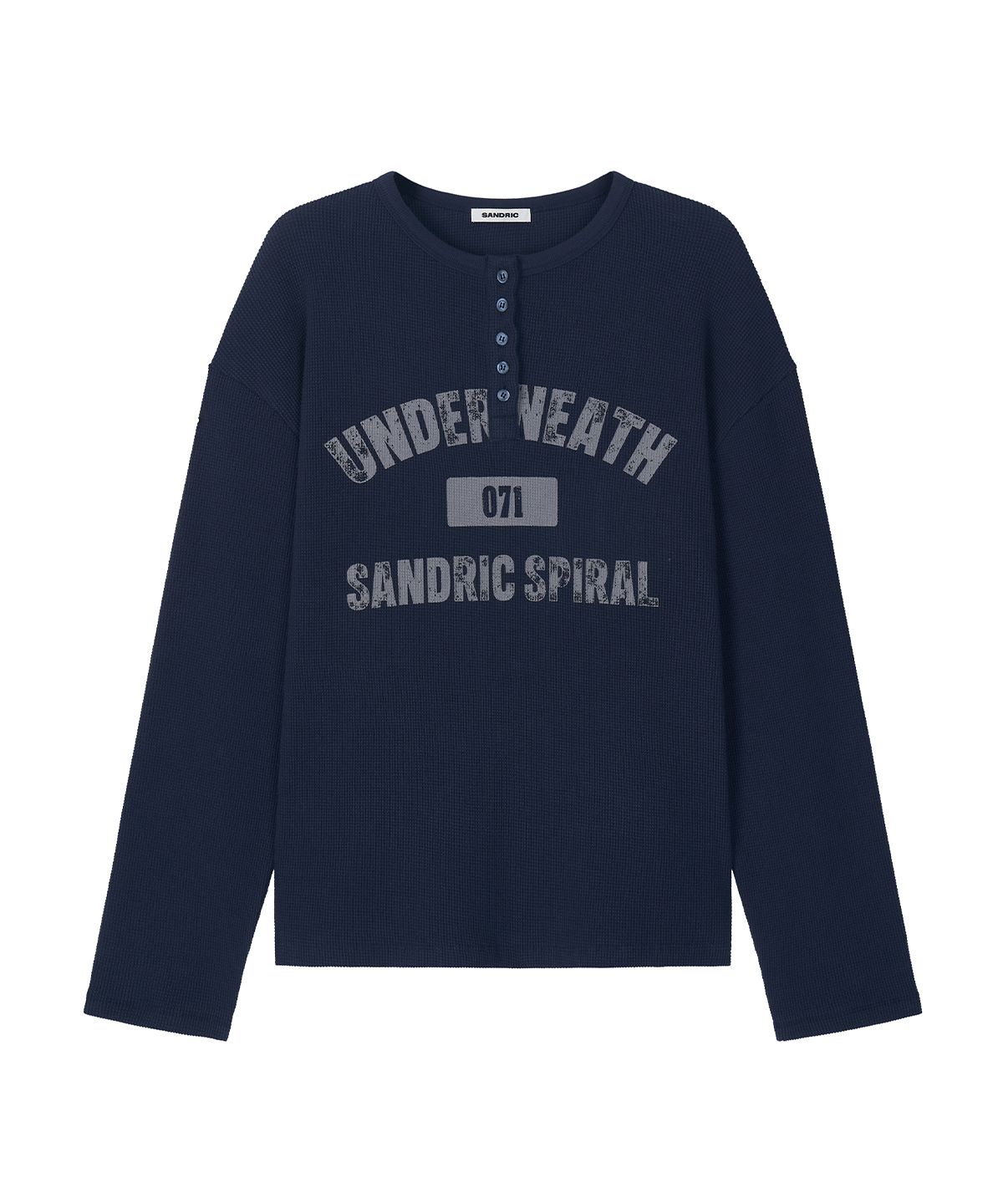 샌드릭(SANDRIC) Henley Neck Waffle Long Sleeve_Navy