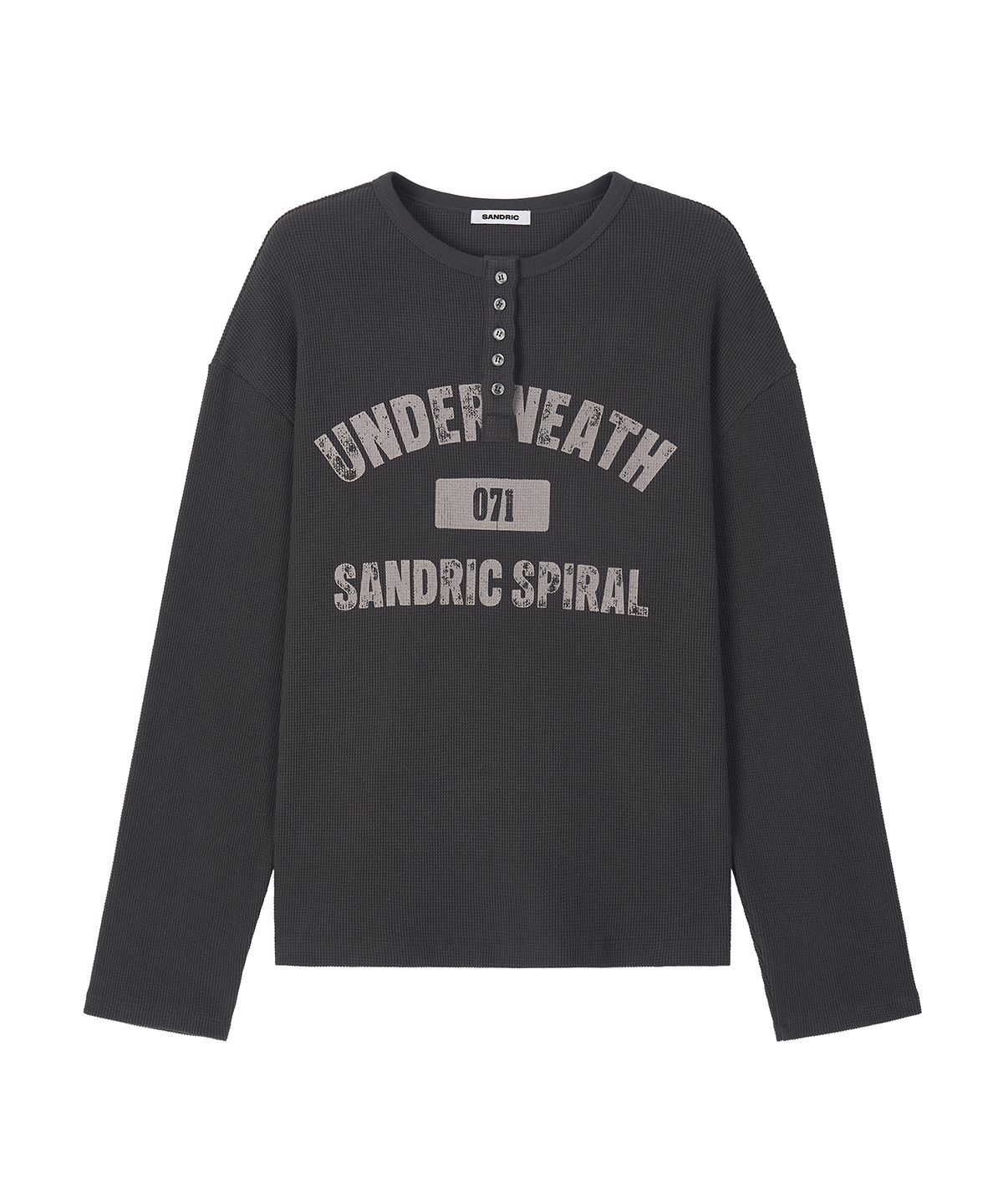 샌드릭(SANDRIC) Henley Neck Waffle Long Sleeve_Charcoal