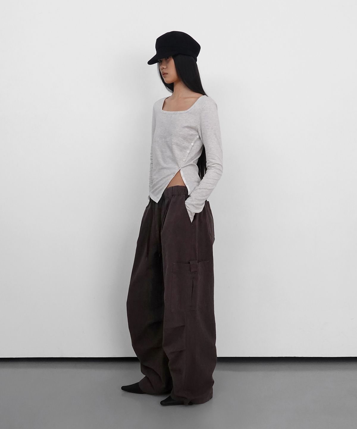 샌드릭(SANDRIC) Wide Cargo Cotton Pants_Purple