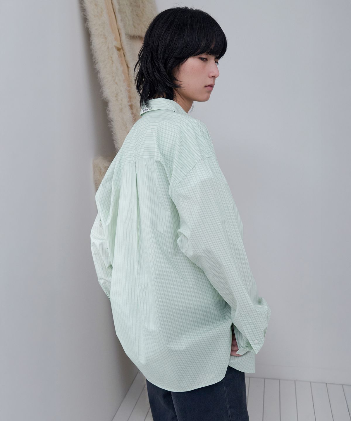르바(LEVAR) Relaxed Stripe Over-Shirt - Mint Stripe