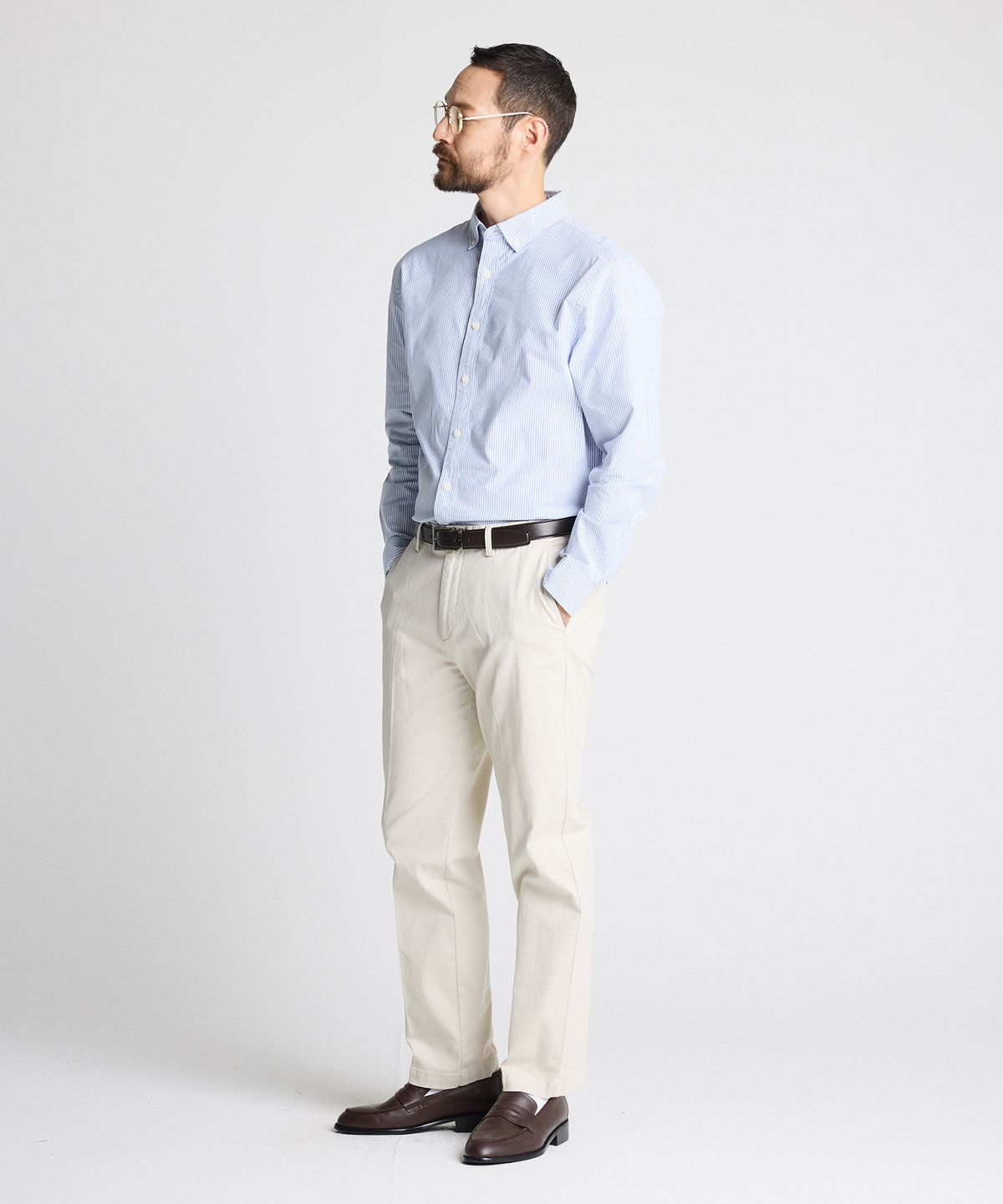 에스티코(STCO) DIEMS Compact Stretch Oxford Shirts 블루 스트라이프 (레귤러핏)_DDSWZ05ETL