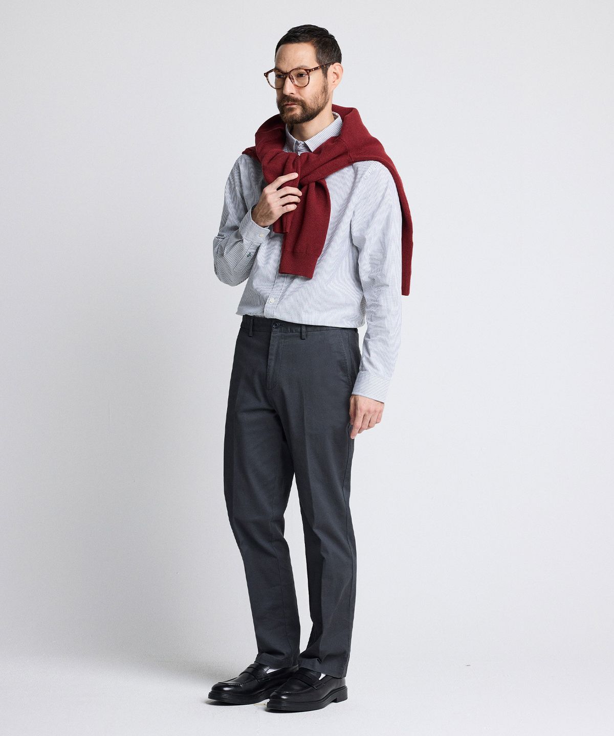 에스티코(STCO) DIEMS Compact Stretch Oxford Shirts 그레이 스트라이프 (레귤러핏)_DDSWZ06ETC