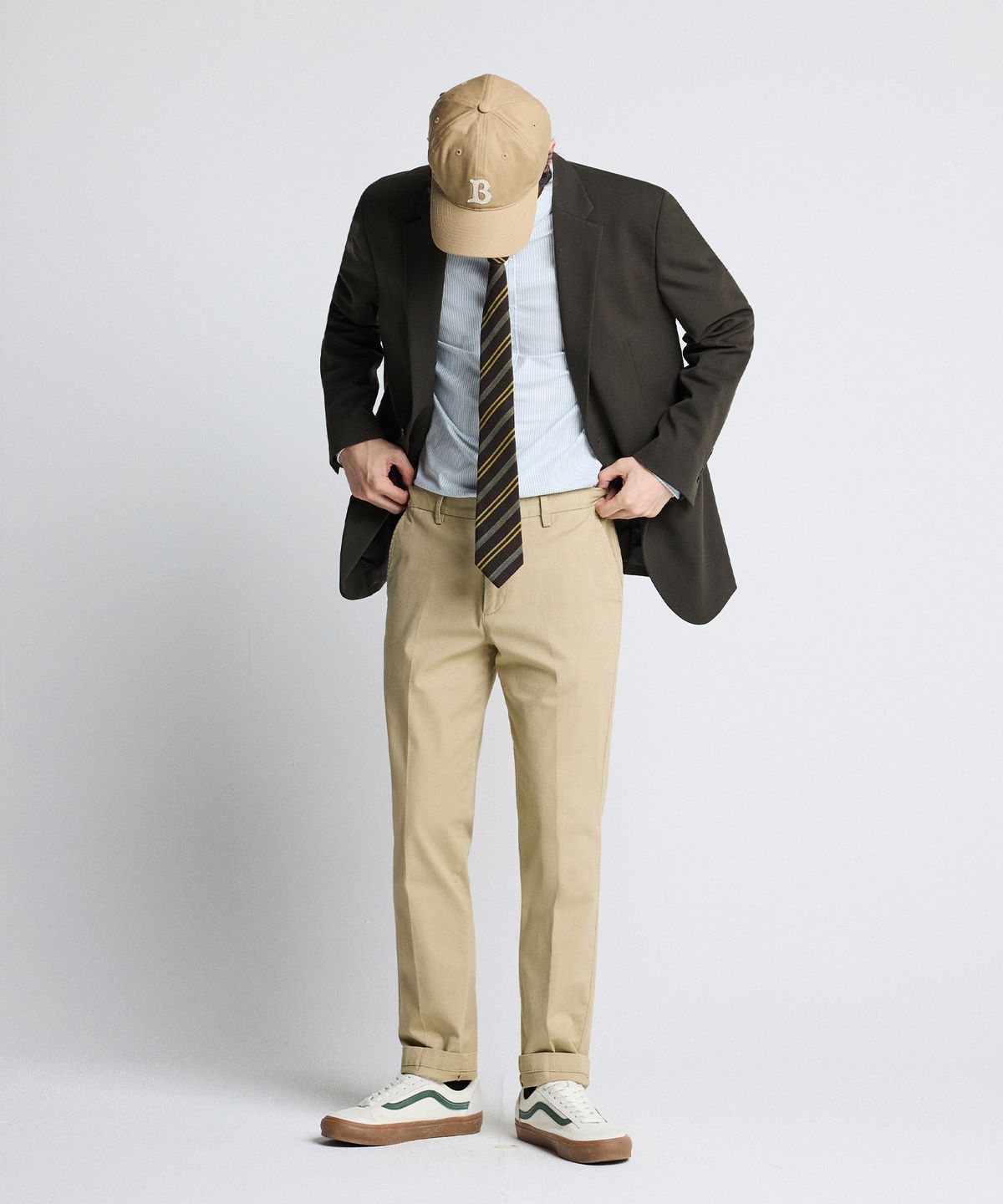 에스티코(STCO) DIEMS Compact Stretch Oxford Shirts 그린 스트라이프 (레귤러핏)_DDSWZ07ETE