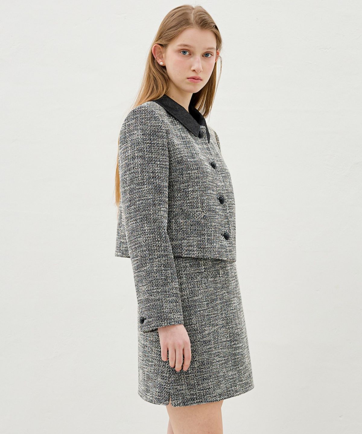 올리브 데 올리브(OLIVE DES OLIVE) 카라배색 멀티 트위드 자켓 OW6SJ1520