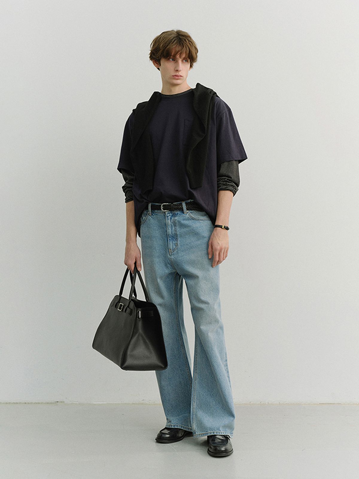 던스트 포 맨(DUNST FOR MEN) LAYERED SET-UP T-SHIRT_UNISEX_UDTS6A117_NAVY / BLACK STRIPE