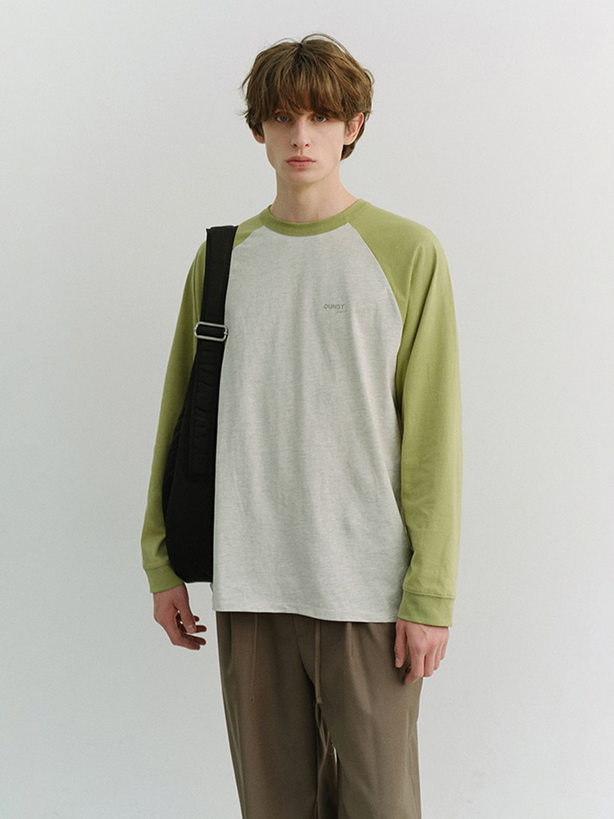 던스트 포 맨(DUNST FOR MEN) RAGLAN T-SHIRT_UNISEX_UDTS6A116_OLIVE GREEN / OATMEAL MELANGE