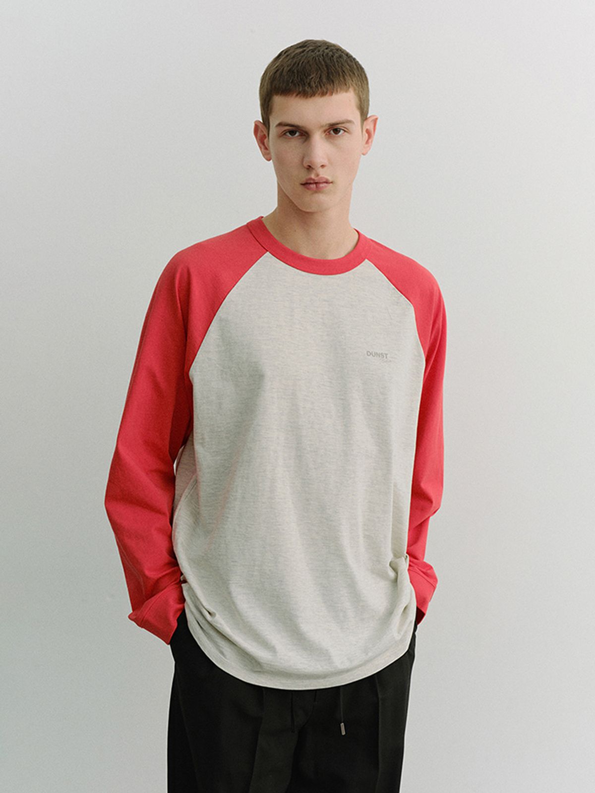 던스트 포 맨(DUNST FOR MEN) RAGLAN T-SHIRT_UNISEX_UDTS6A116_RED / OATMEAL MELANGE