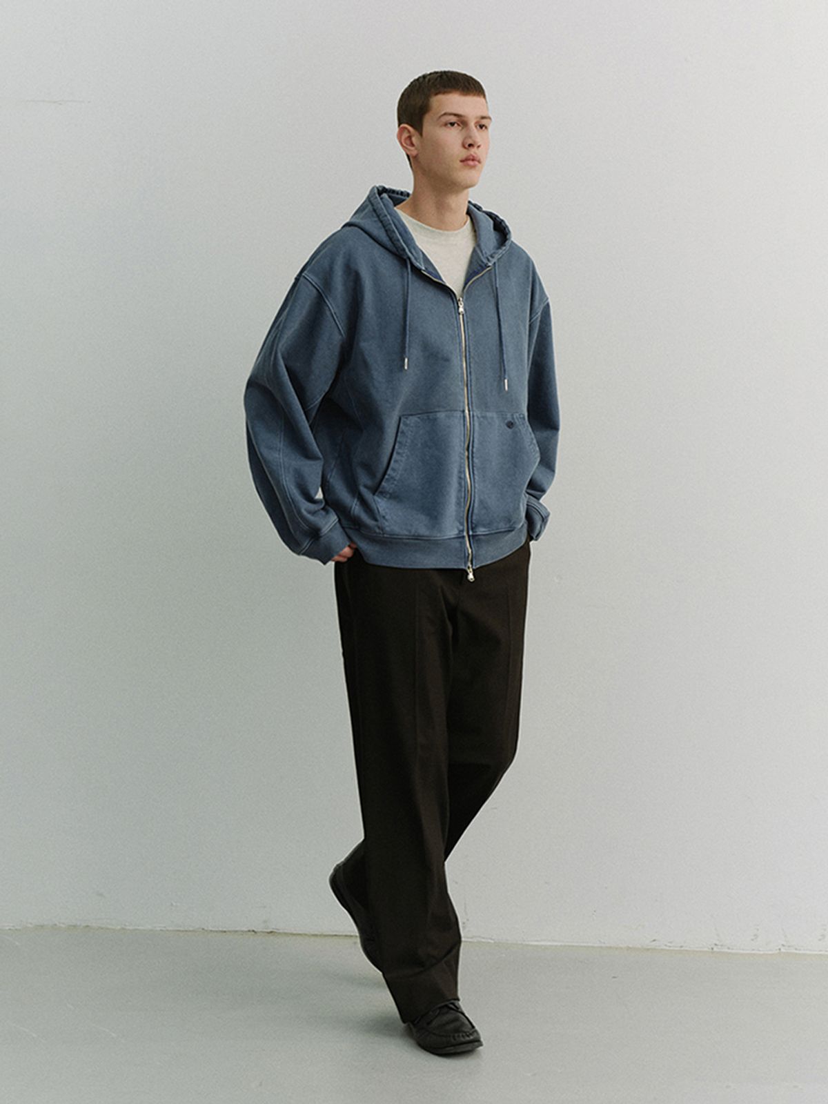 던스트 포 맨(DUNST FOR MEN) GARMENT DYED ZIP-UP HOODIE_UNISEX_UDTS6A114_NAVY
