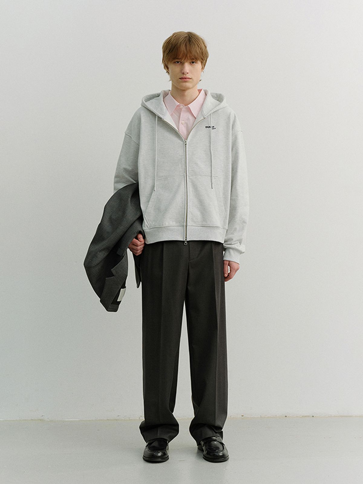 던스트 포 맨(DUNST FOR MEN) CROPPED ZIP-UP HOODIE_UNISEX_UDTS6A101_LIGHT MELANGE GREY