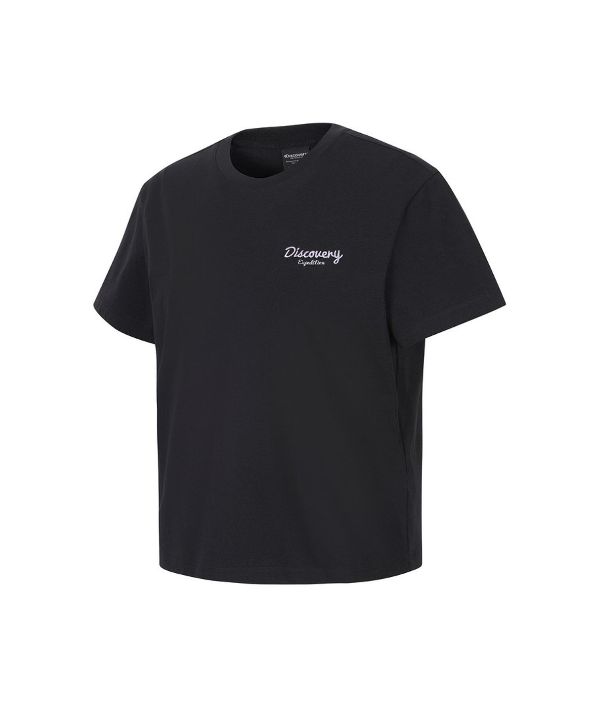 디스커버리 익스페디션(DISCOVERY EXPEDITION) 여성 프레시벤트 자수로고 세미크롭 반팔티셔츠 (BLACK)