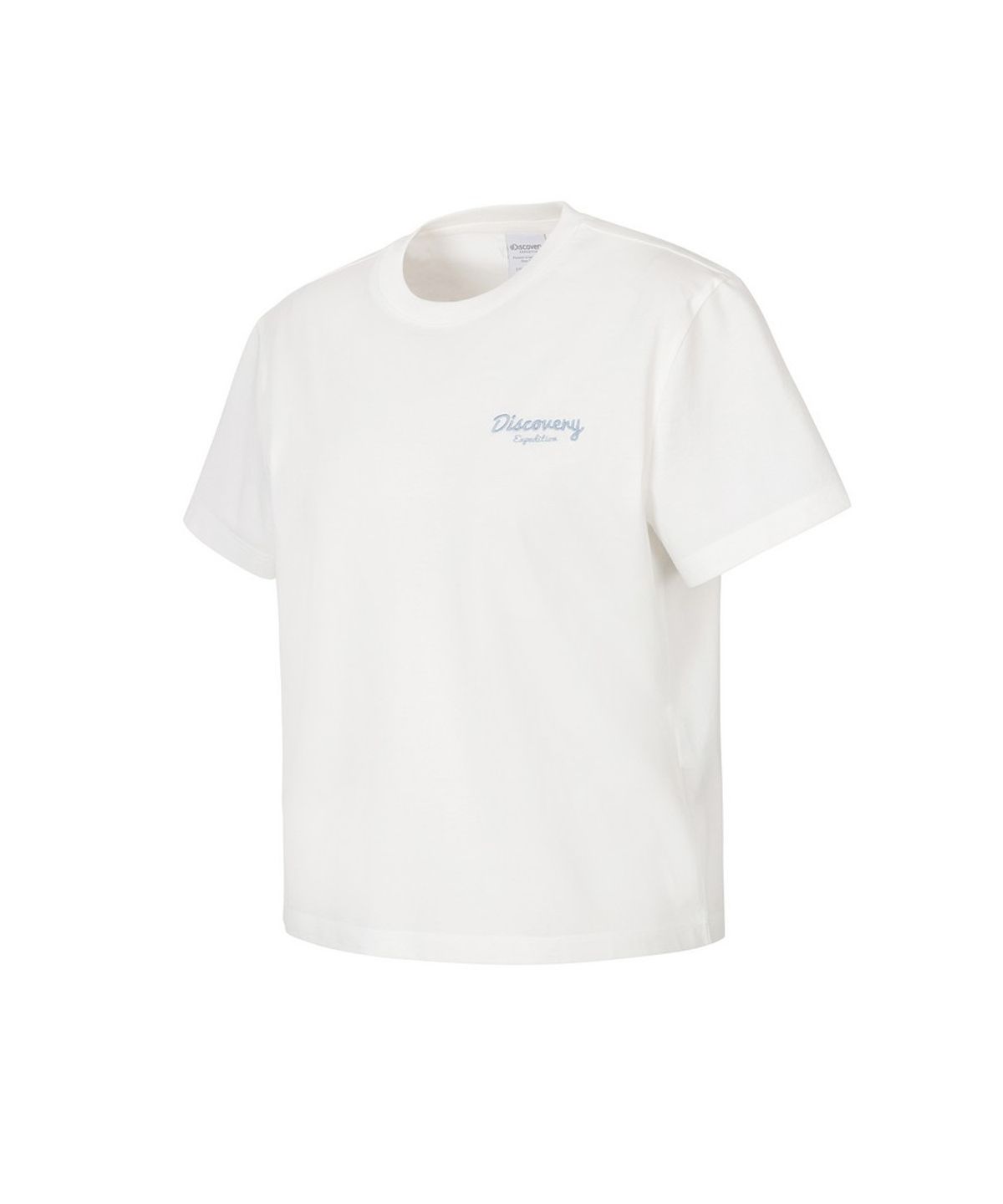 디스커버리 익스페디션(DISCOVERY EXPEDITION) 여성 프레시벤트 자수로고 세미크롭 반팔티셔츠 (WHITE)