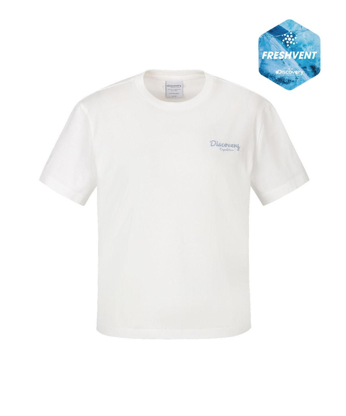 디스커버리 익스페디션(DISCOVERY EXPEDITION) 여성 프레시벤트 자수로고 세미크롭 반팔티셔츠 (WHITE)