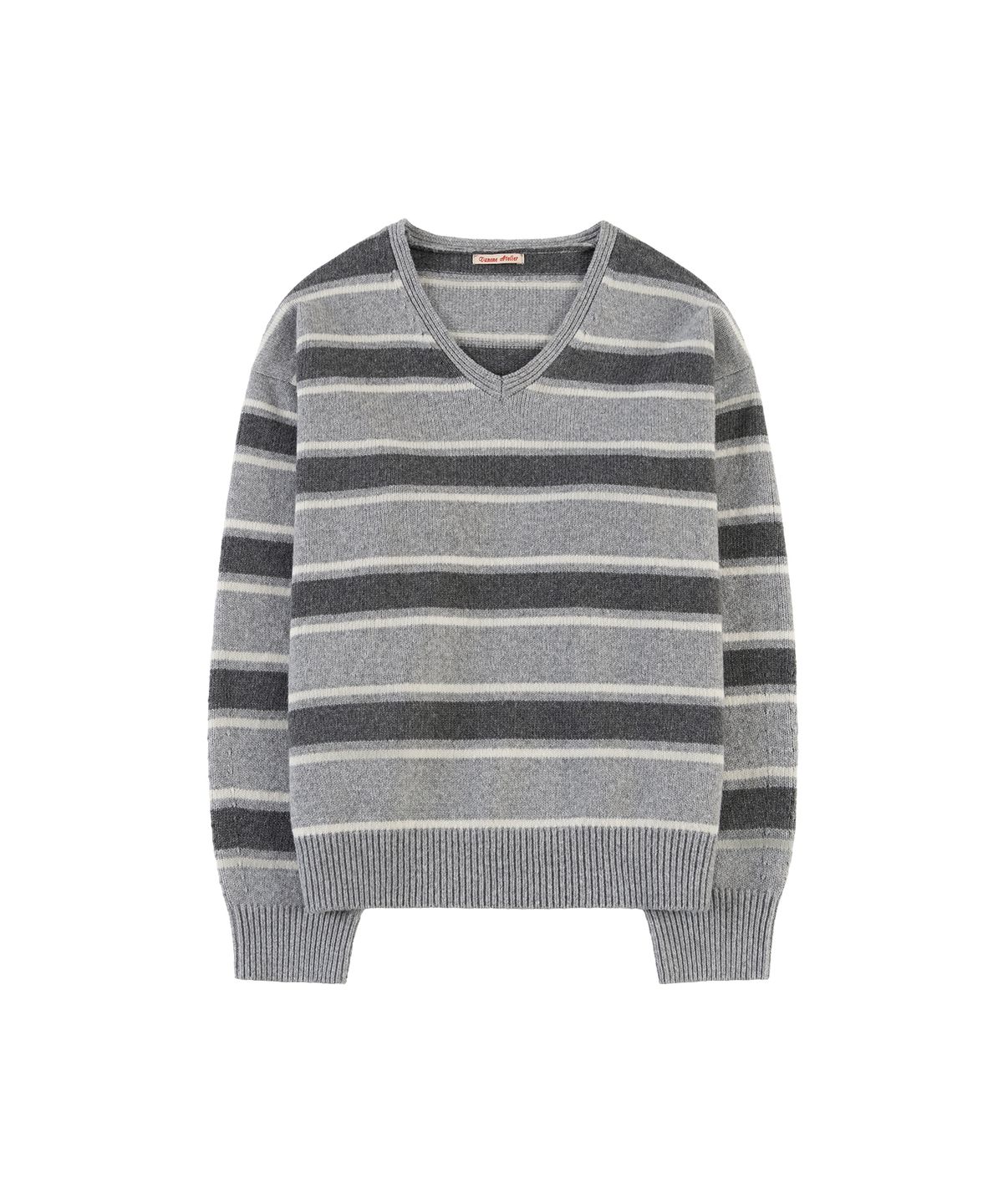 반원 아틀리에(VANONE ATELIER) KN4280 스트라이프 브이넥 니트_Melange gray