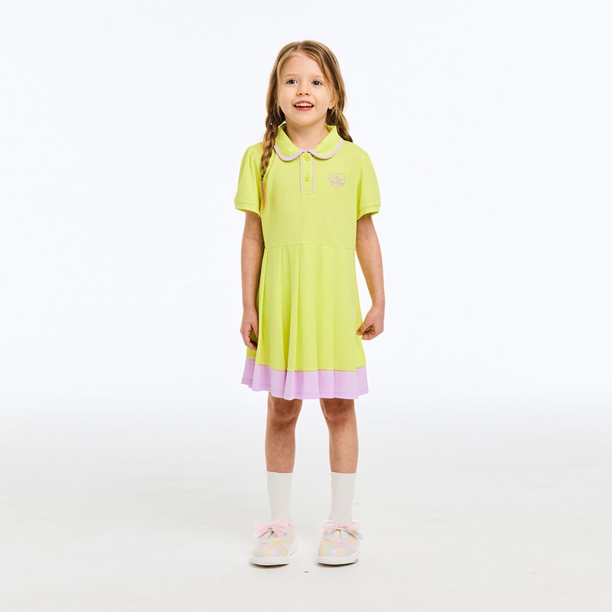 베네통키즈(BENETTONKIDS) 컬러팝 피케 플리츠 원피스_QAOP18631YE