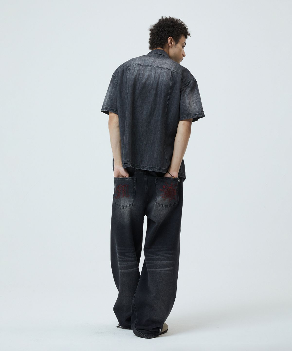 마하그리드(MAHAGRID) DENIM STUD HALF SHIRT BLACK(MG2GMMW340A)