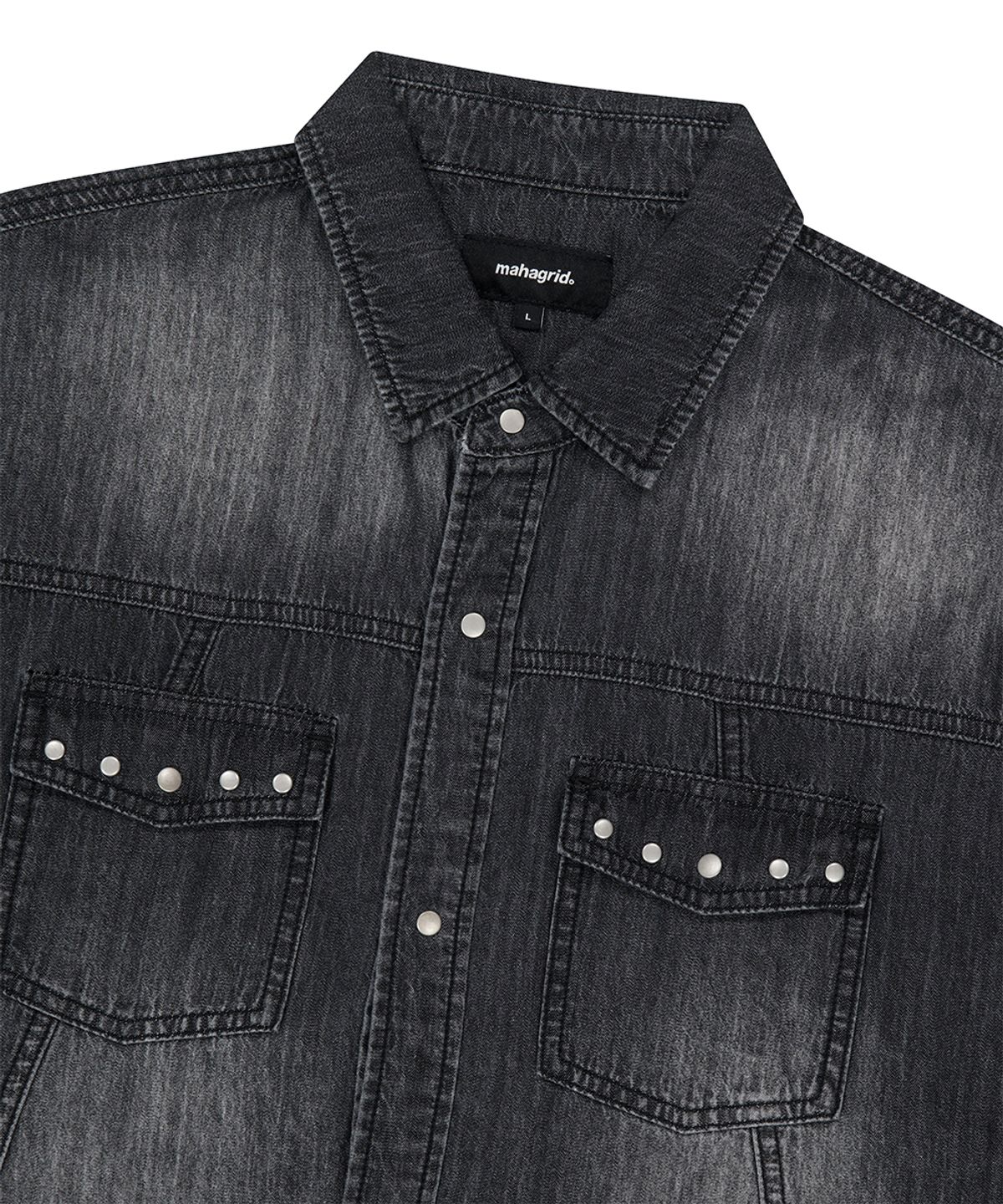 마하그리드(MAHAGRID) DENIM STUD HALF SHIRT BLACK(MG2GMMW340A)