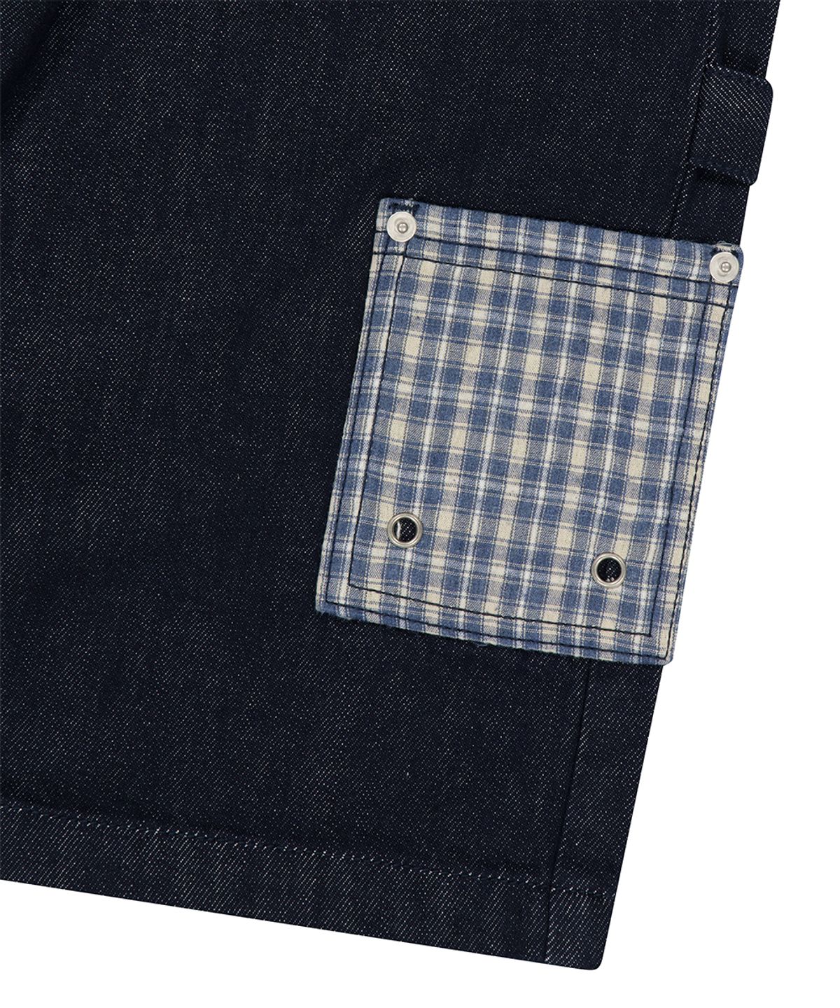 마하그리드(MAHAGRID) BERMUDA CHECK POCKET DENIM SHORT INDIGO(MG2GMMD111A)