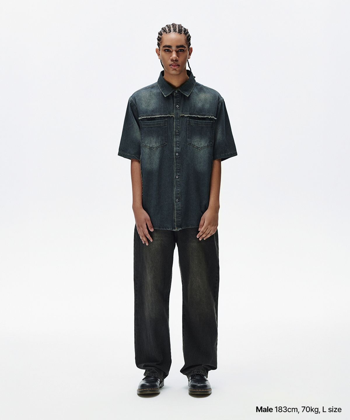 마하그리드(MAHAGRID) DENIM HALF SHIRT BLUE(MG2FMMW345A)