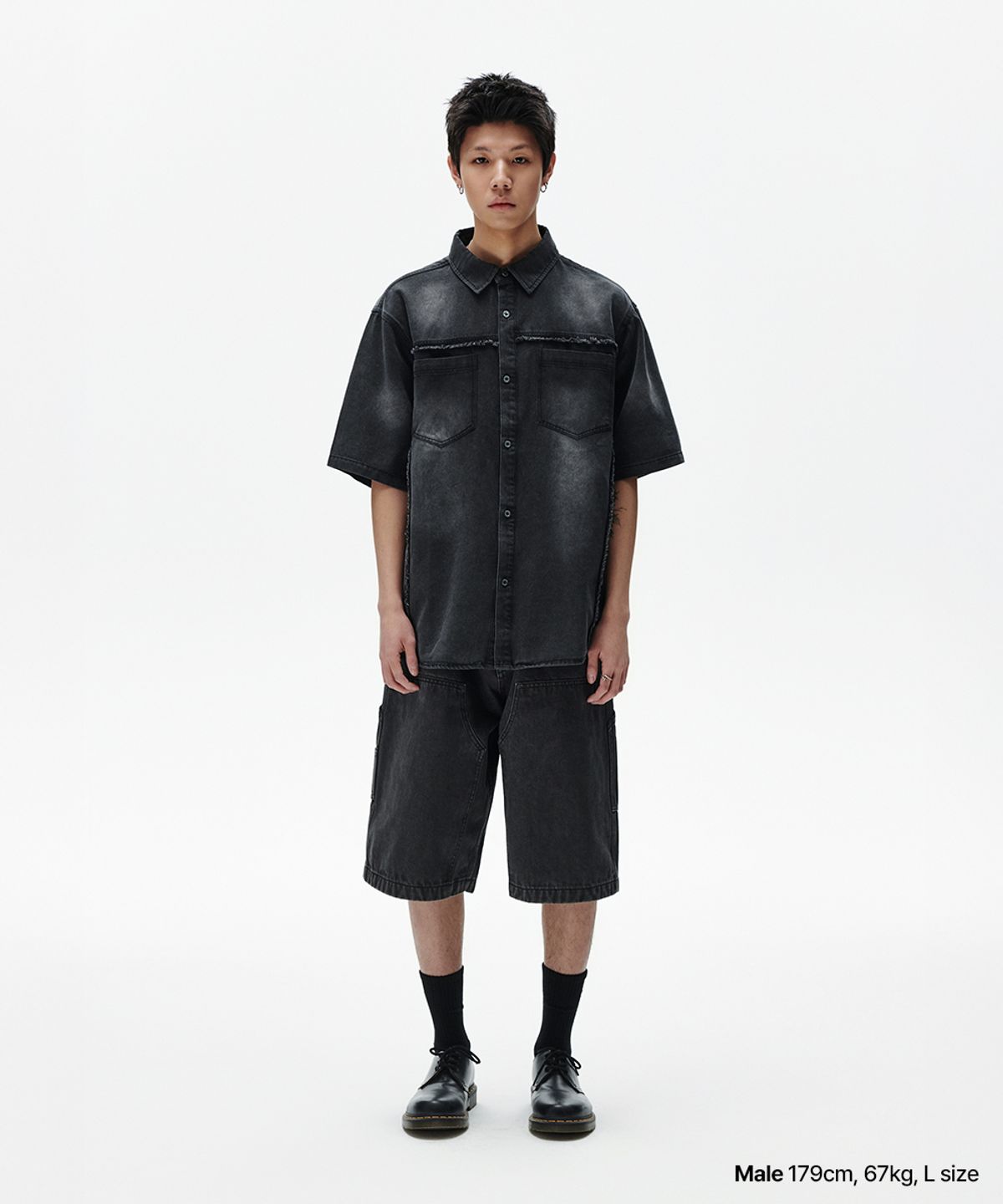 마하그리드(MAHAGRID) DENIM HALF SHIRT BLACK(MG2FMMW345A)