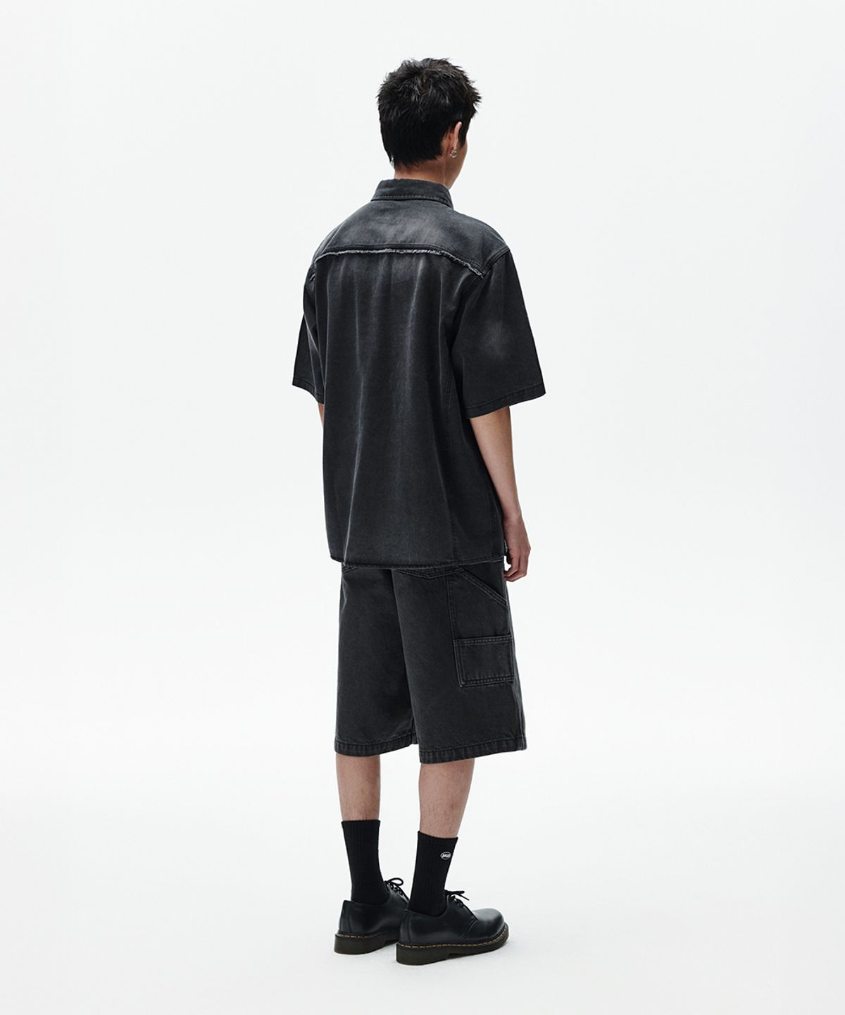 마하그리드(MAHAGRID) DENIM HALF SHIRT BLACK(MG2FMMW345A)