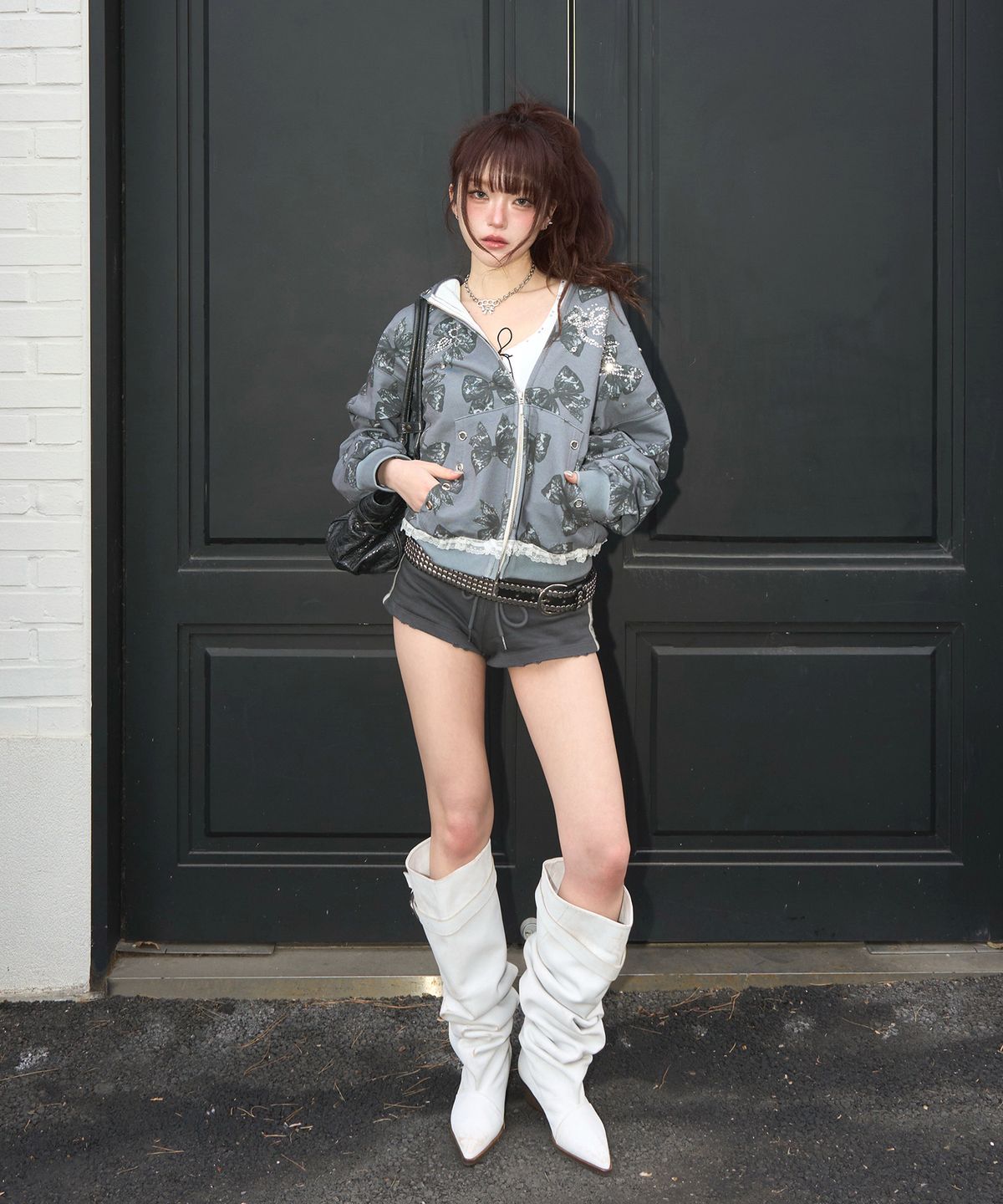 체리퀴리(CHERRYQUIRI) melted love hood zip-up - charcoal