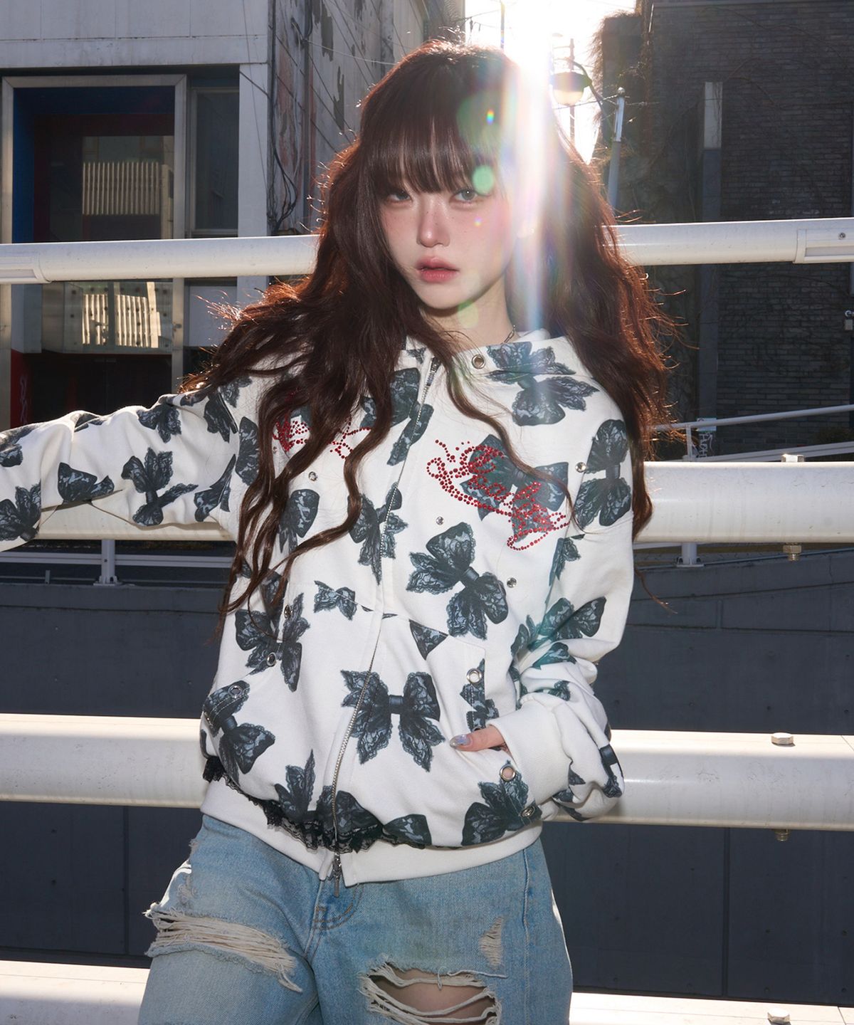체리퀴리(CHERRYQUIRI) melted love hood zip-up - ivory