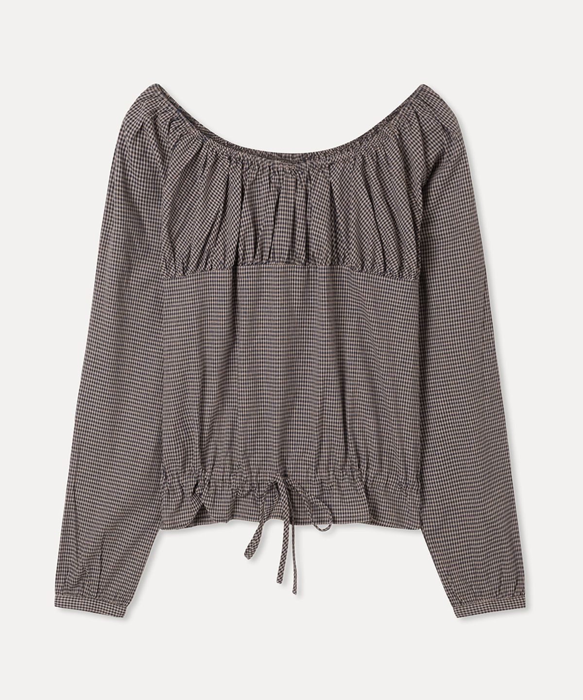 미쏘(MIXXO) 체크 셔링 블라우스_MIWBLG329G