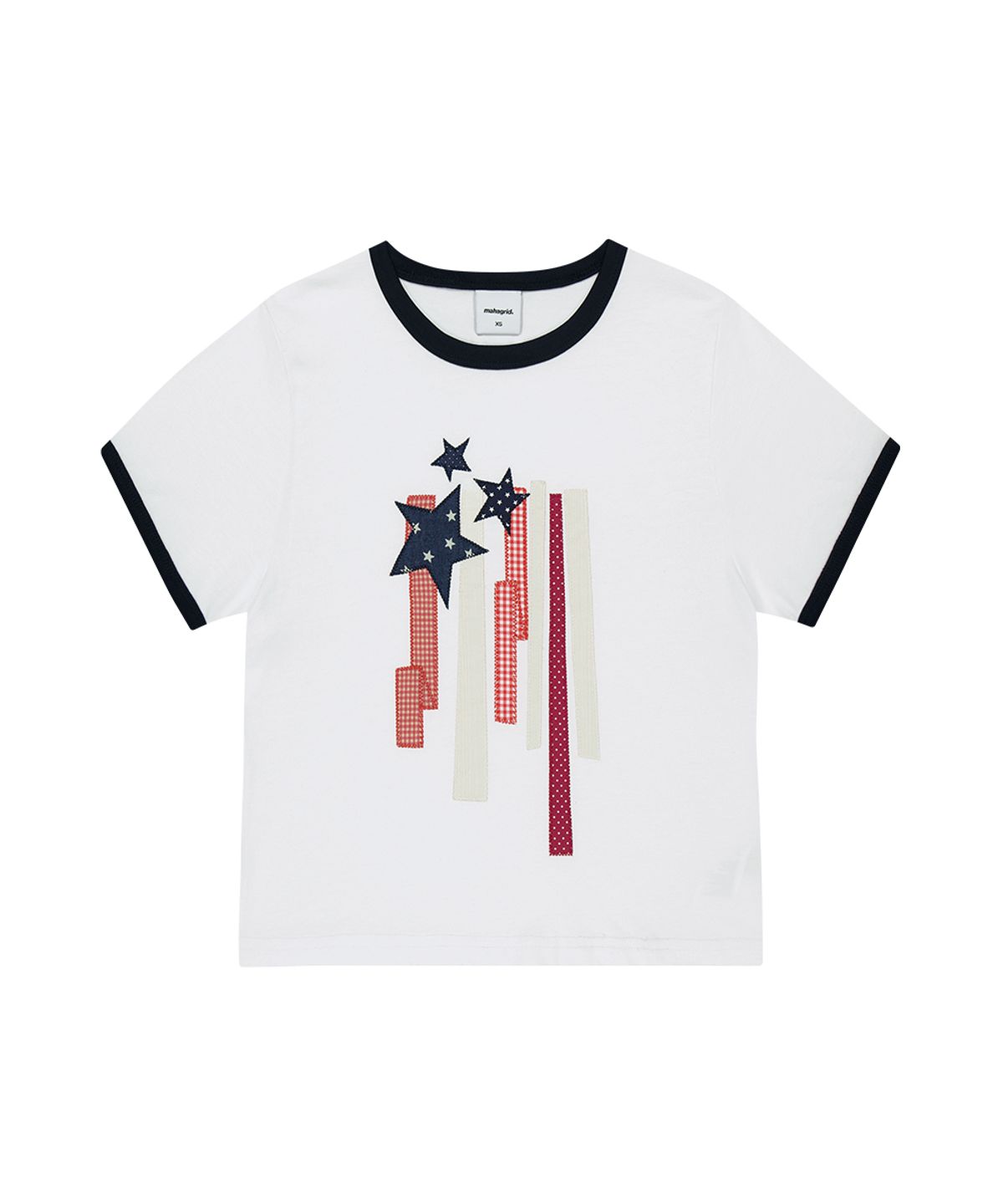 마하그리드(MAHAGRID) FLAG APPLIQUE RINGER CROP TEE WHITE(MG2GMFT513A)