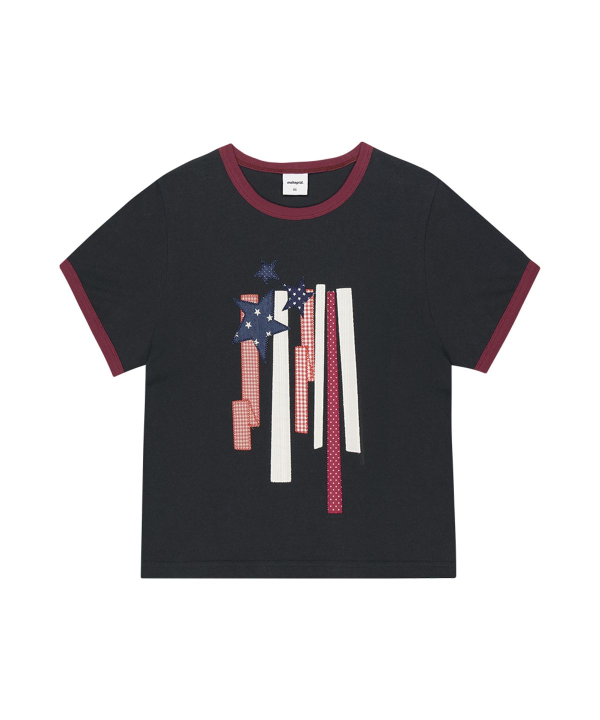 마하그리드(MAHAGRID) FLAG APPLIQUE RINGER CROP TEE CHARCOAL(MG2GMFT513A)