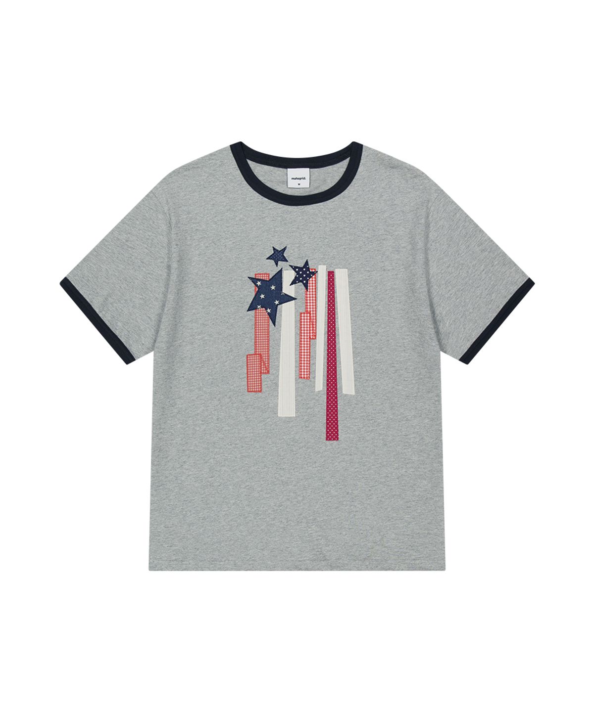 마하그리드(MAHAGRID) FLAG APPLIQUE RINGER TEE GREY(MG2GMMT514A)