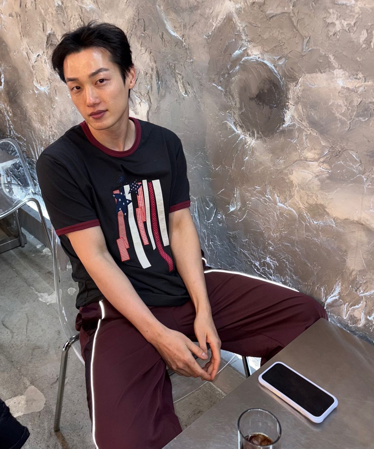 마하그리드(MAHAGRID) FLAG APPLIQUE RINGER TEE GREY(MG2GMMT514A)