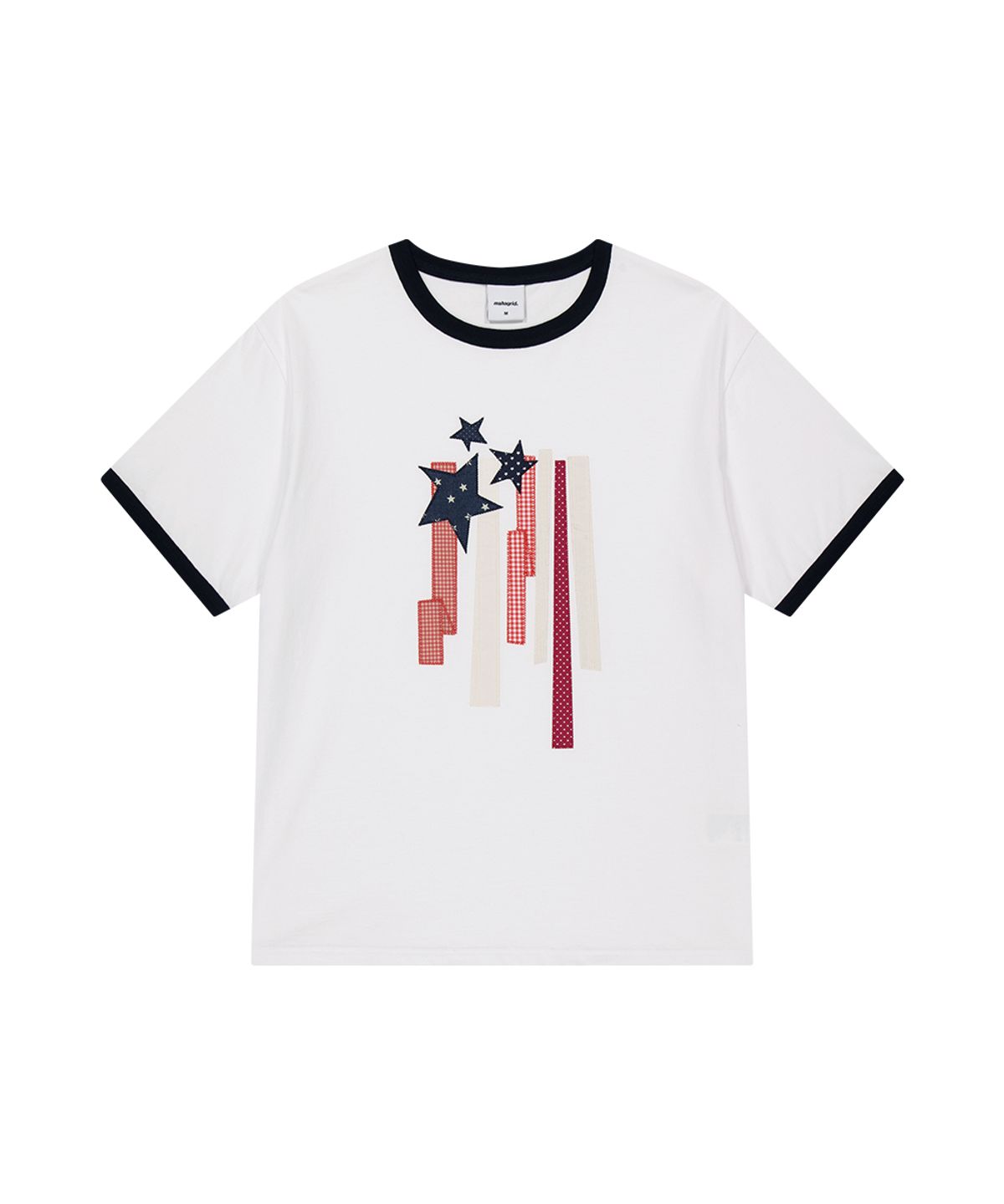 마하그리드(MAHAGRID) FLAG APPLIQUE RINGER TEE WHITE(MG2GMMT514A)