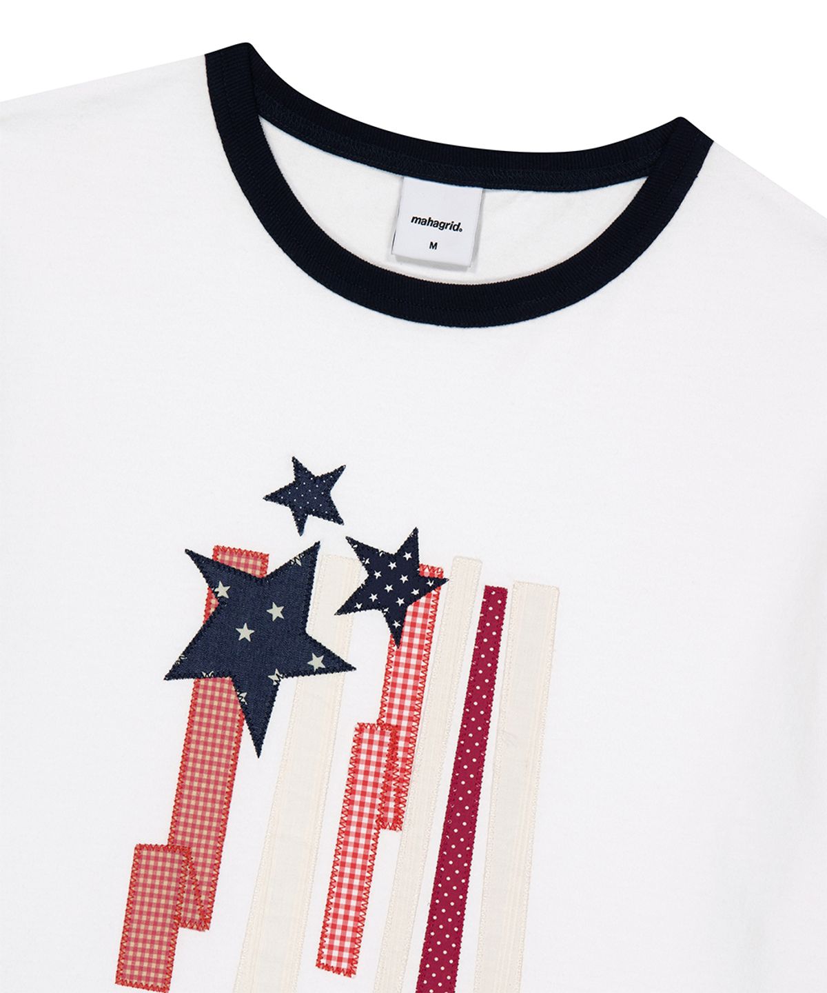 마하그리드(MAHAGRID) FLAG APPLIQUE RINGER TEE WHITE(MG2GMMT514A)