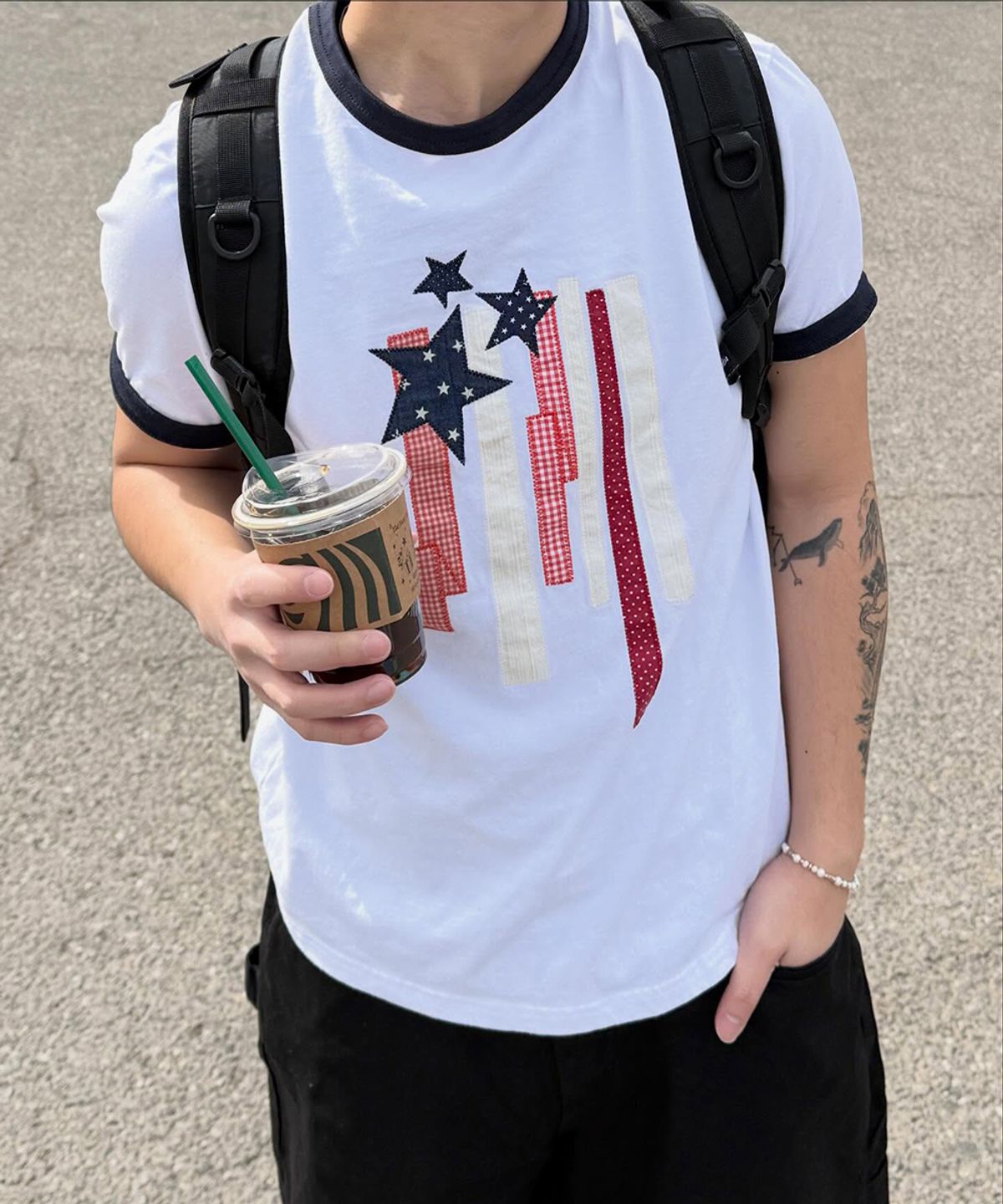 마하그리드(MAHAGRID) FLAG APPLIQUE RINGER TEE WHITE(MG2GMMT514A)