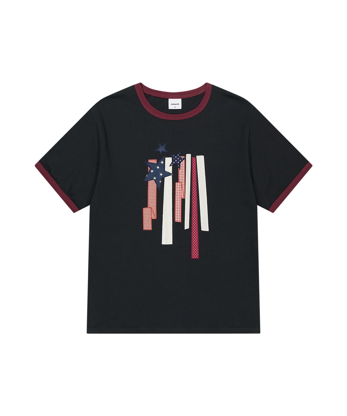 마하그리드(MAHAGRID) FLAG APPLIQUE RINGER TEE CHARCOAL(MG2GMMT514A)