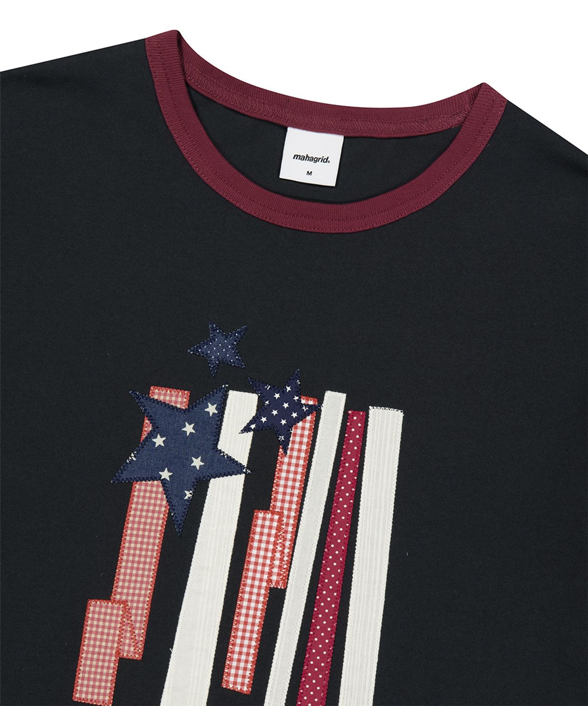 마하그리드(MAHAGRID) FLAG APPLIQUE RINGER TEE CHARCOAL(MG2GMMT514A)