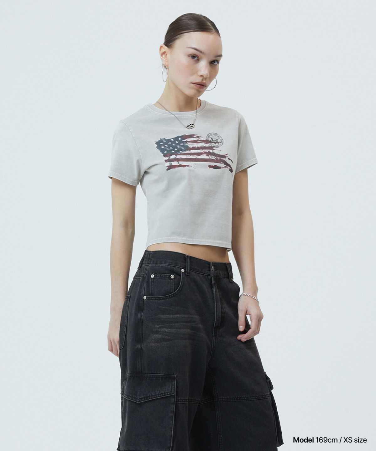 마하그리드(MAHAGRID) WASHED FLAG CROP TEE BLACK(MG2GMFT541A)