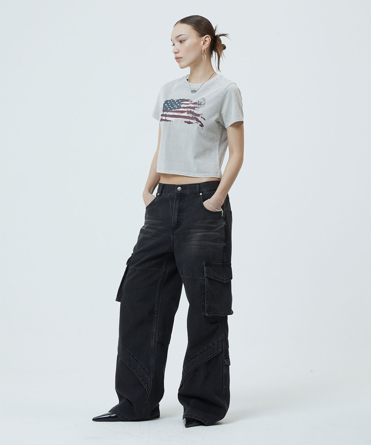 마하그리드(MAHAGRID) WASHED FLAG CROP TEE BLACK(MG2GMFT541A)