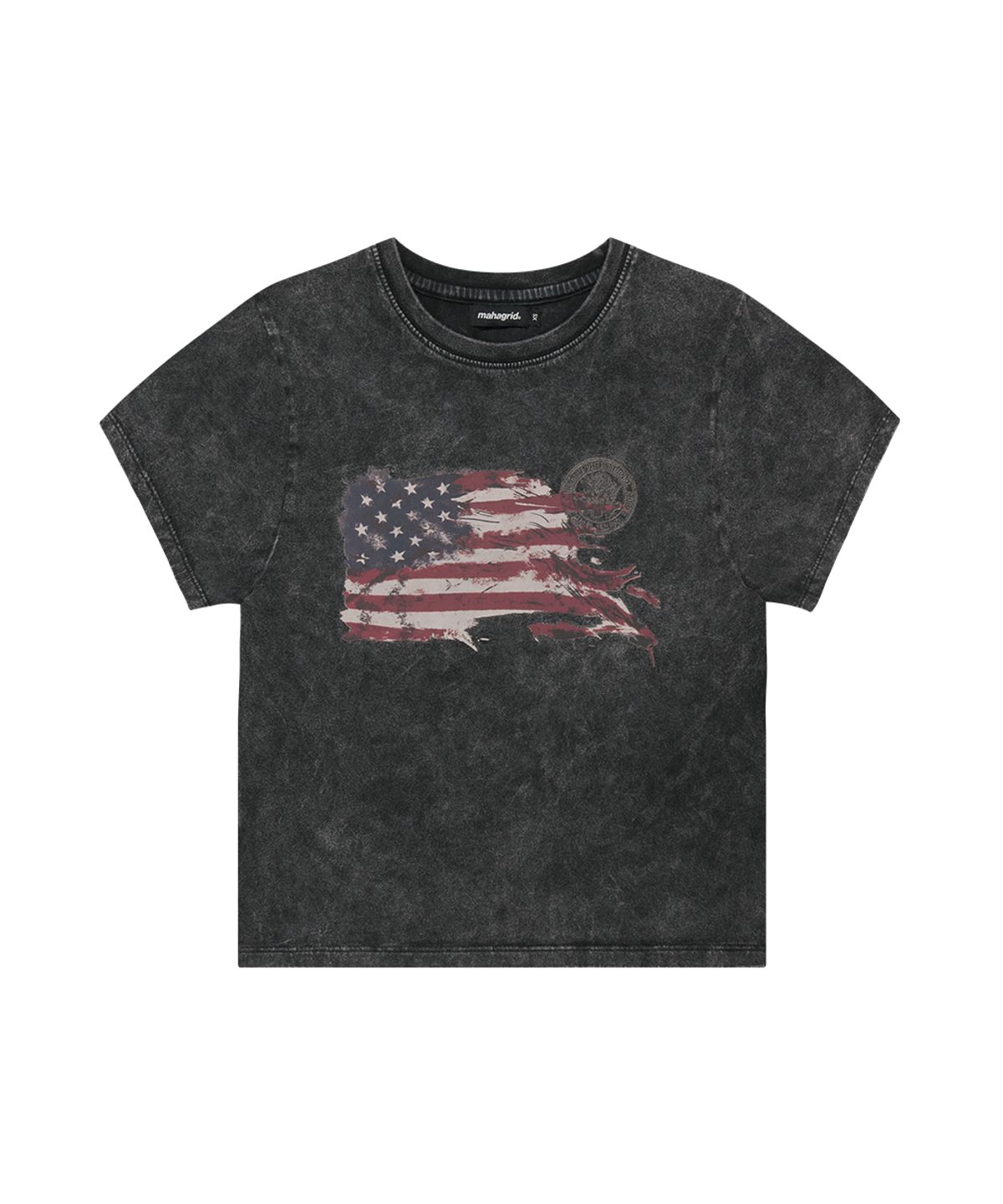 마하그리드(MAHAGRID) WASHED FLAG CROP TEE BLACK(MG2GMFT541A)