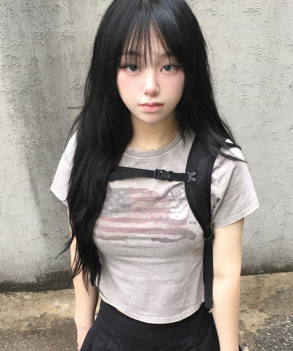 마하그리드(MAHAGRID) WASHED FLAG CROP TEE BLACK(MG2GMFT541A)