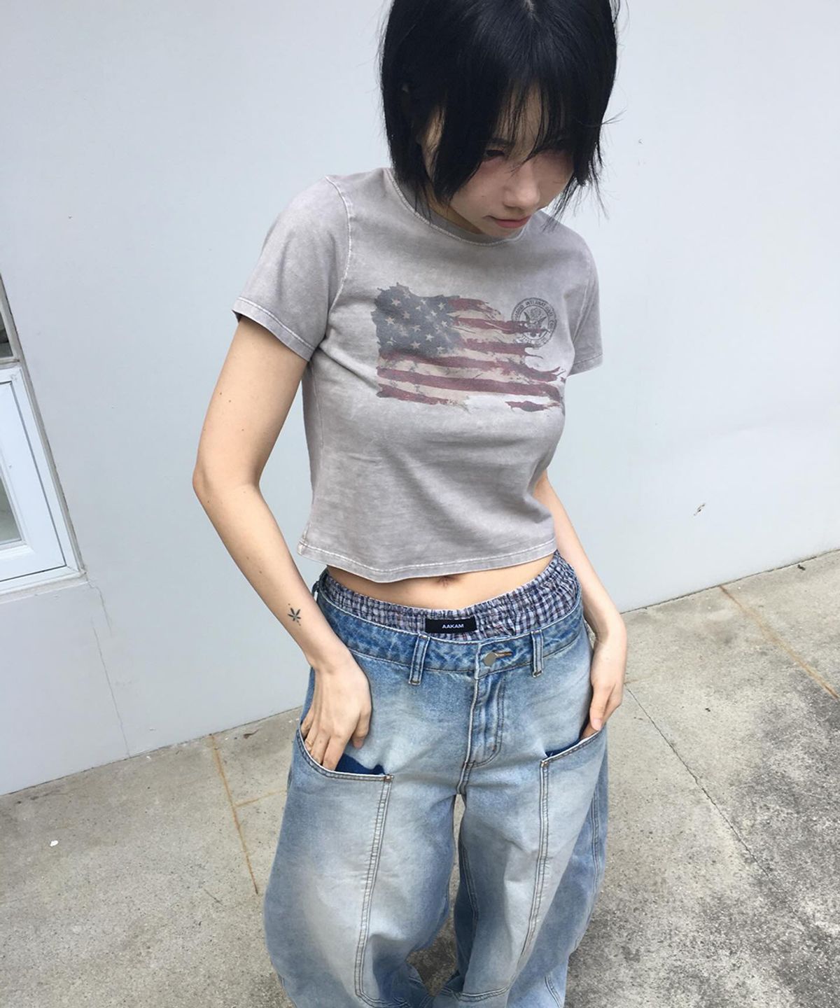 마하그리드(MAHAGRID) WASHED FLAG CROP TEE BLACK(MG2GMFT541A)
