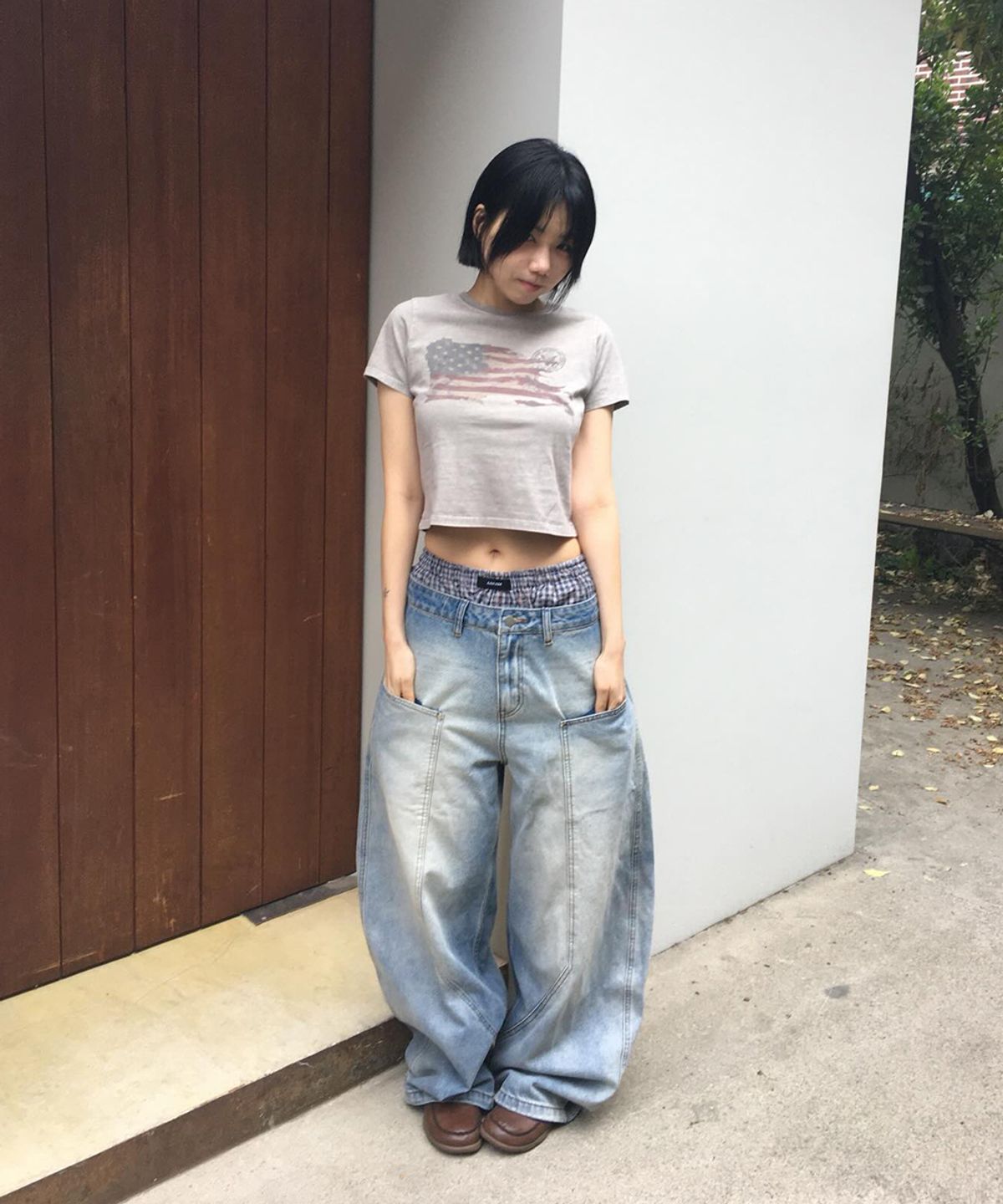마하그리드(MAHAGRID) WASHED FLAG CROP TEE BLACK(MG2GMFT541A)